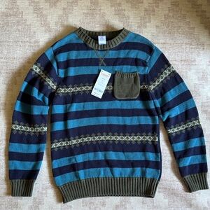 Gymboree Kids  Blue and Green Striped Crewneck Sweater size 7-8 NWT